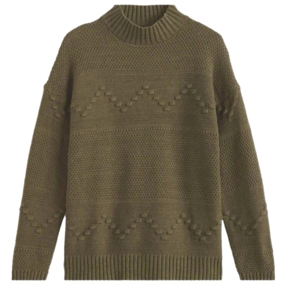 New Women’s Pink Clover Gabriel Mock Neck Textured Sweater Olive Green Size XL - Picture 2 of 11
